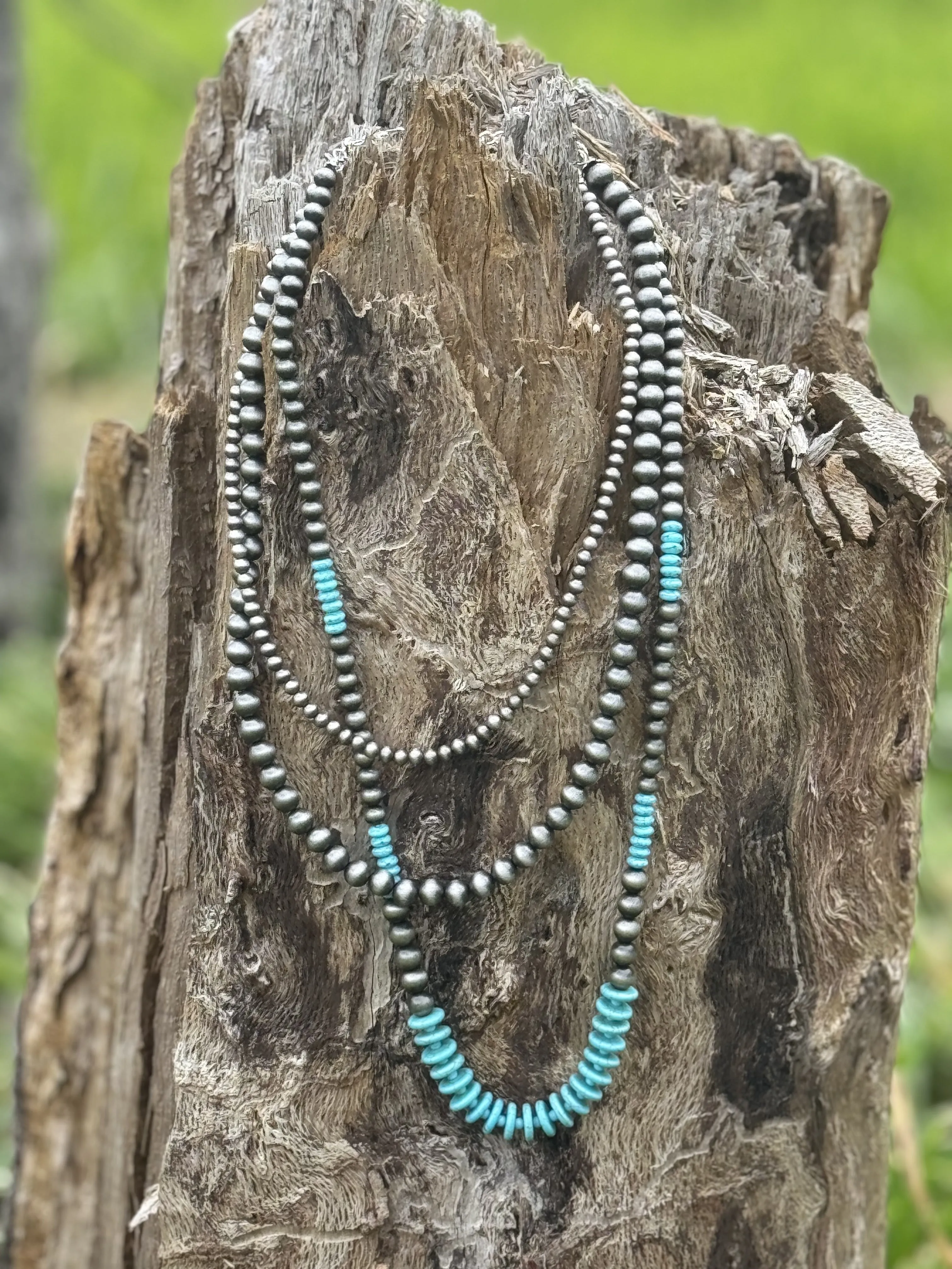 Silver Pearl and Turquoise Beaded Layer Necklace