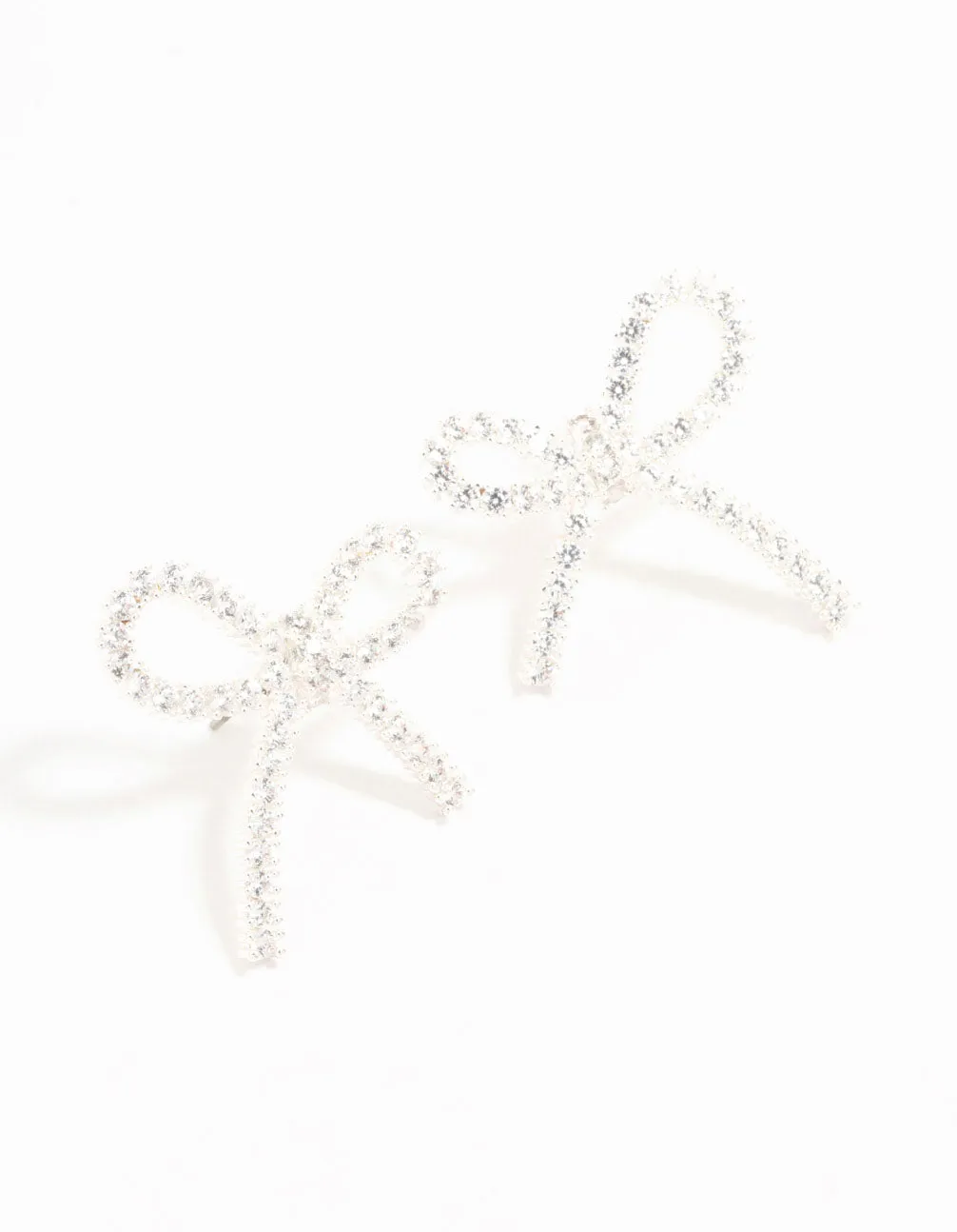 Silver Plated Pave Cubic Zirconia Bow Earrings