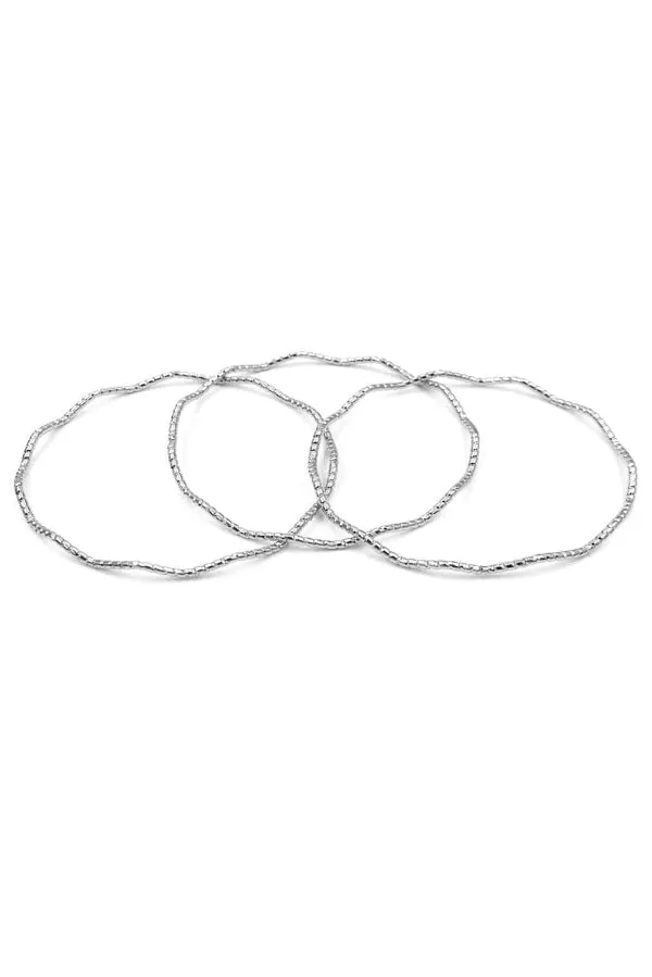 Silver Waved Textured Set of 3 Bangles