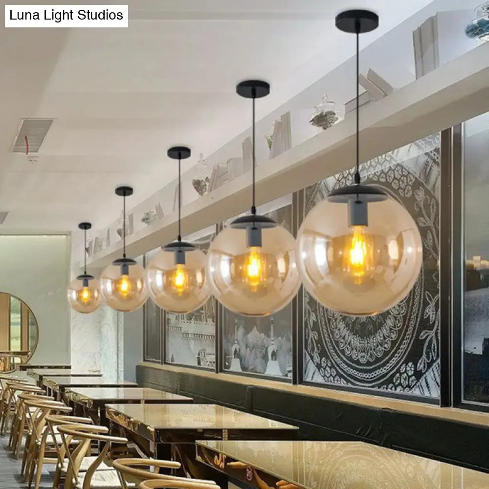 Simple Black Glass Pendant Light with Single-Bulb for Restaurant Ceilings