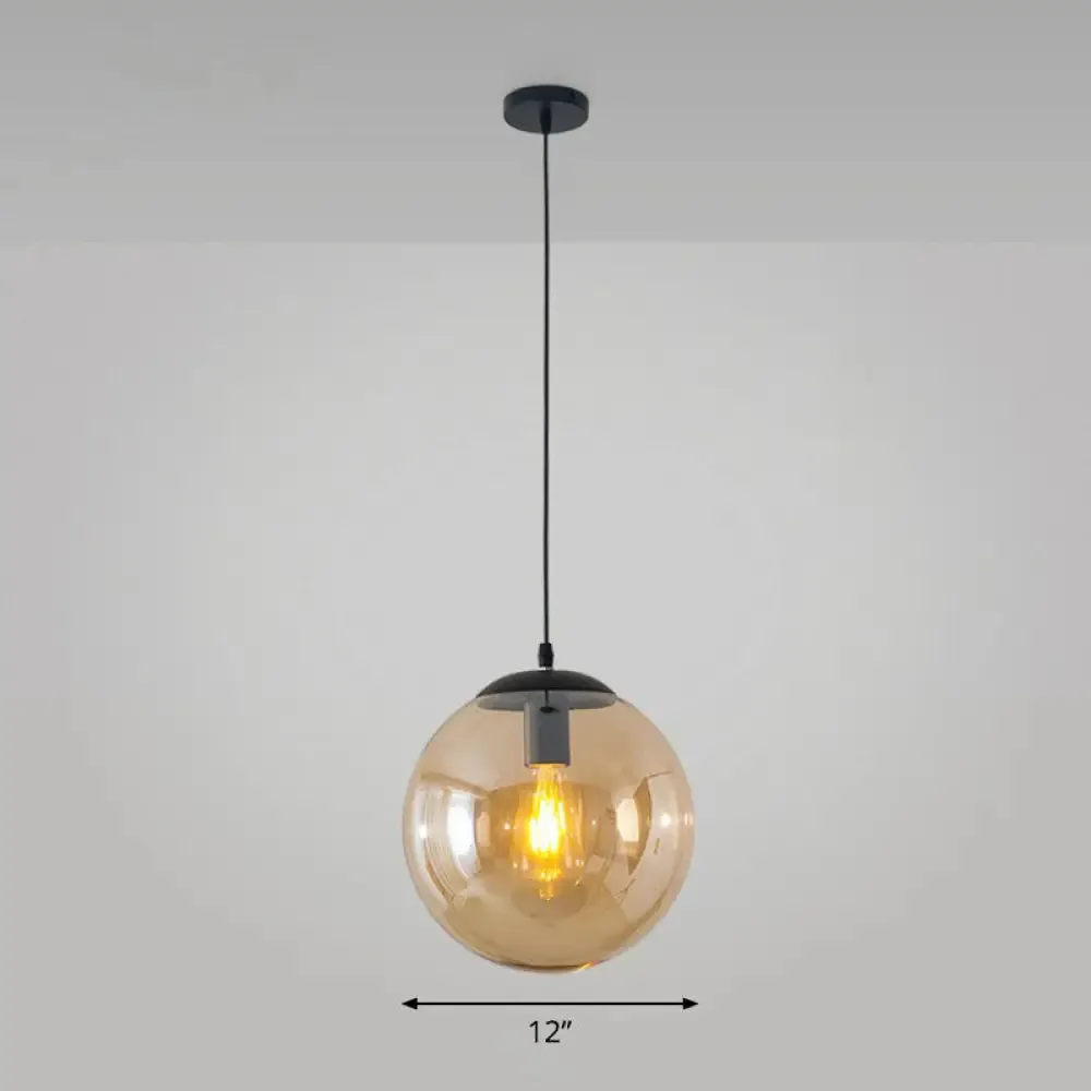 Simple Black Glass Pendant Light with Single-Bulb for Restaurant Ceilings