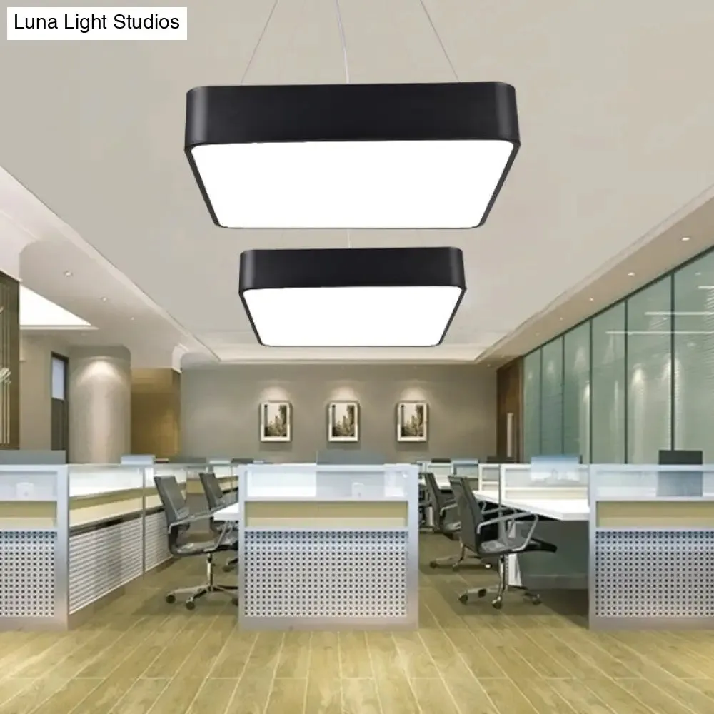 Simple Black Square Hanging Light - 18"/23.5" Width - Acrylic LED Ceiling Pendant for Living Room