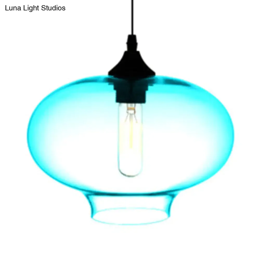 Simplicity Glass Oval Hanging Lamp: 1-Light Red/Brown/Blue Ceiling Light