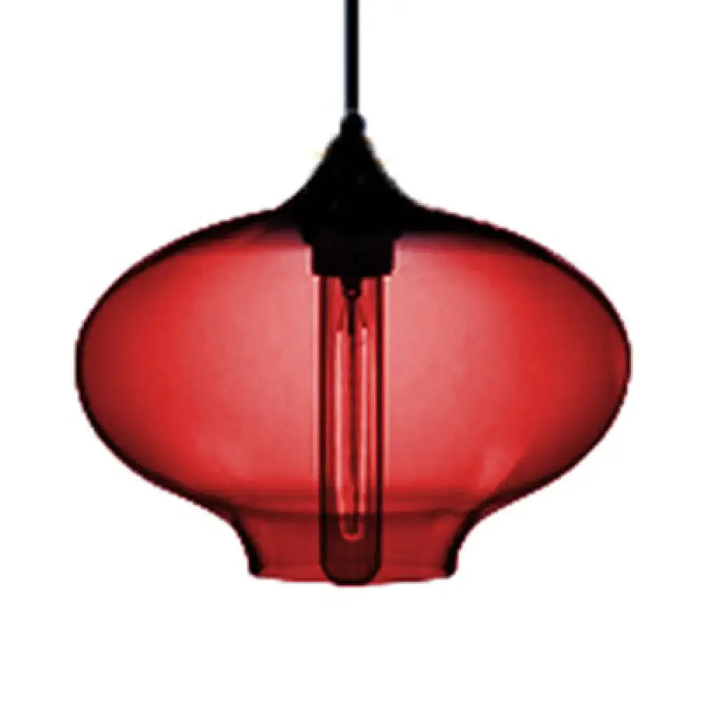 Simplicity Glass Oval Hanging Lamp: 1-Light Red/Brown/Blue Ceiling Light