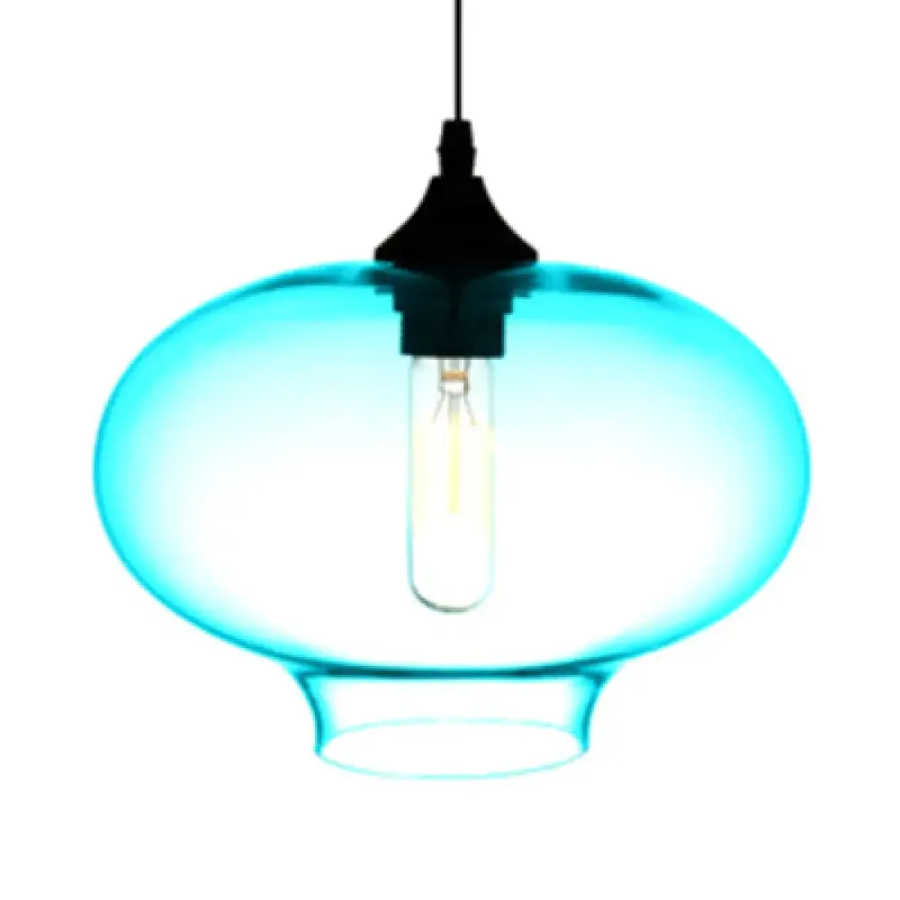 Simplicity Glass Oval Hanging Lamp: 1-Light Red/Brown/Blue Ceiling Light