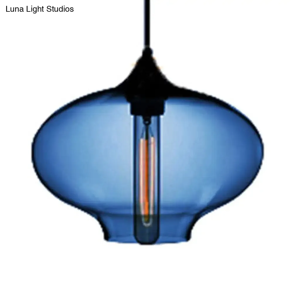 Simplicity Glass Oval Hanging Lamp: 1-Light Red/Brown/Blue Ceiling Light