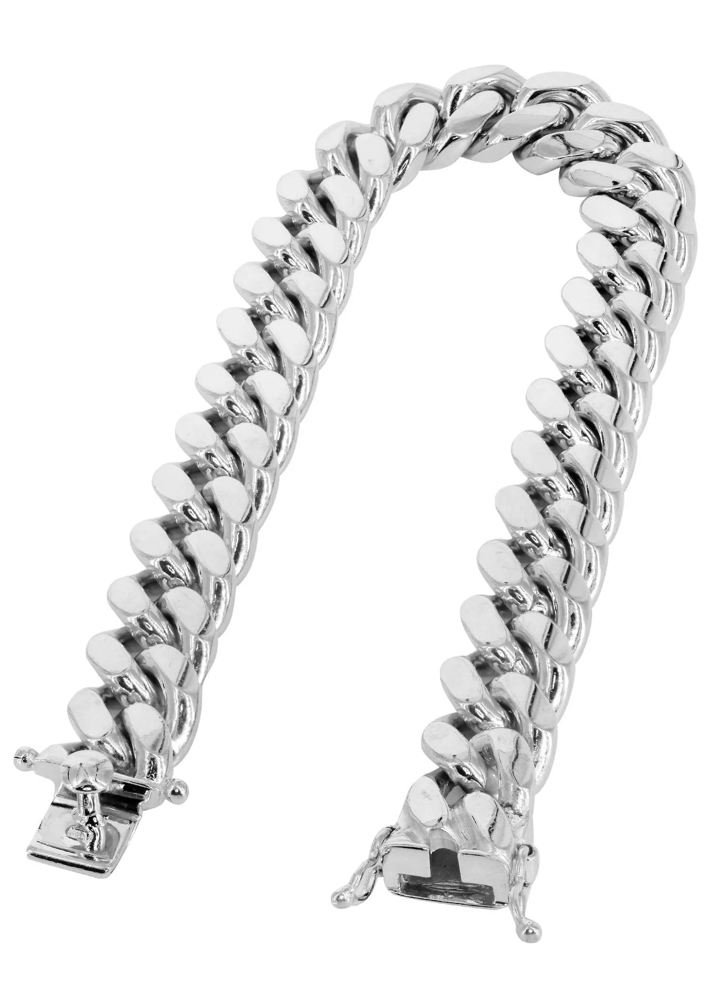 Solid Mens Miami Cuban Link Bracelet 10K/14K White Gold