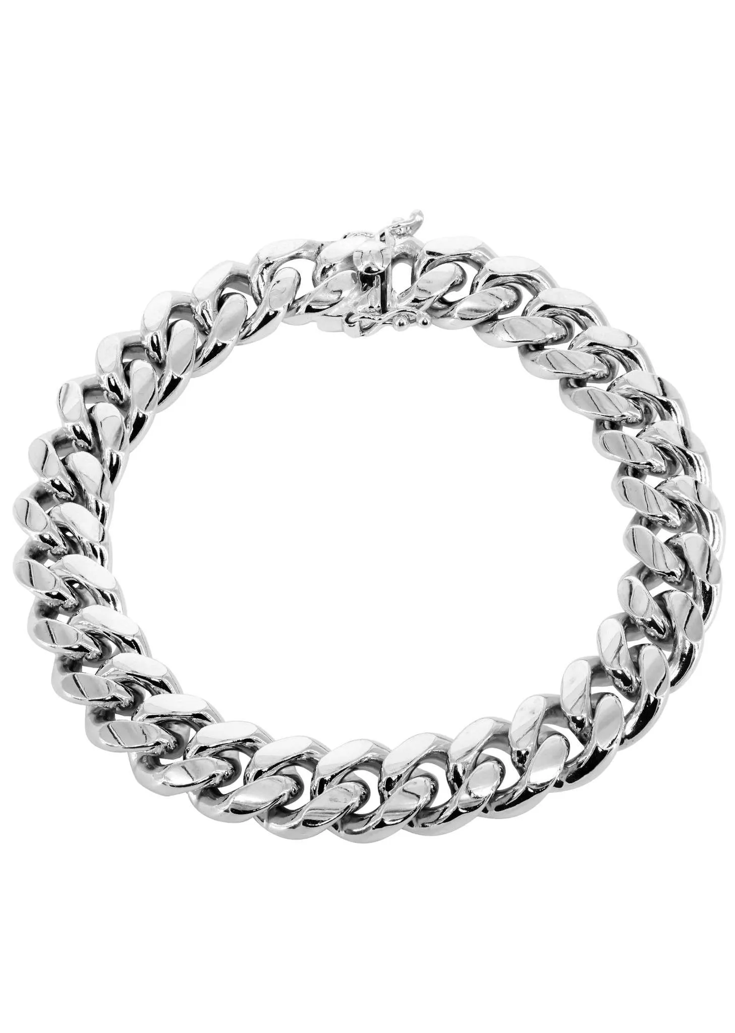 Solid Mens Miami Cuban Link Bracelet 10K/14K White Gold