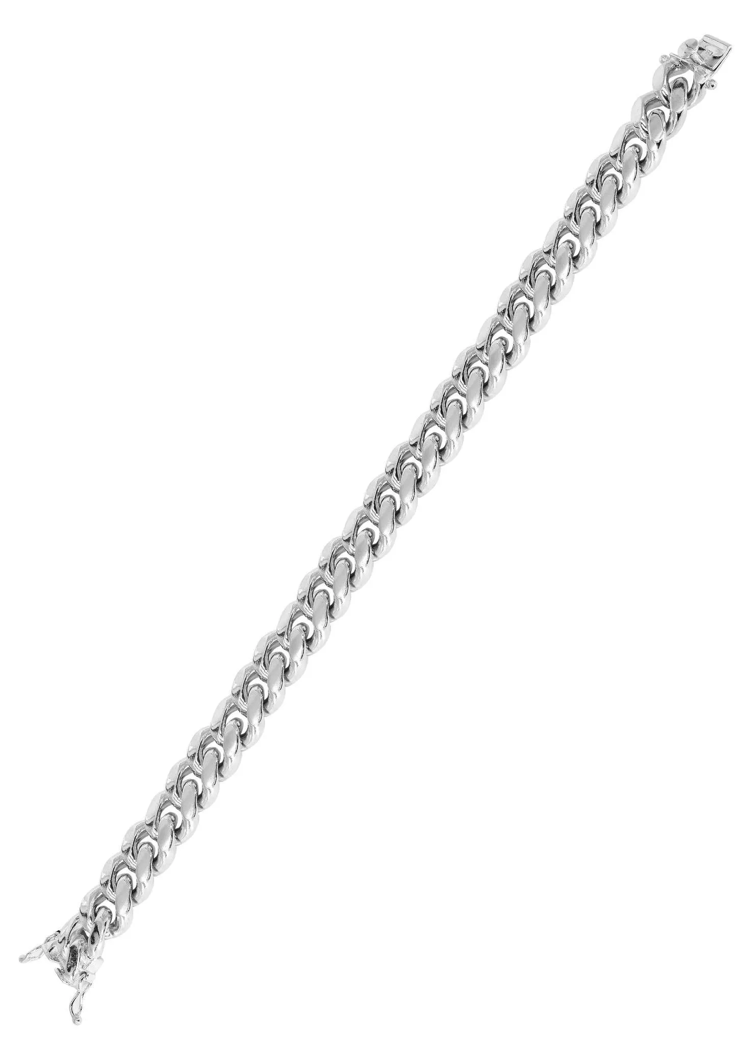 Solid Mens Miami Cuban Link Bracelet 10K/14K White Gold