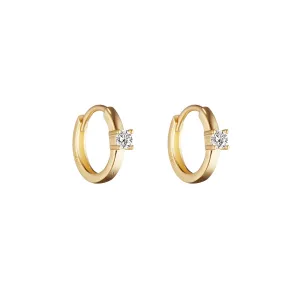 Solitaire Crystal Huggie Hoops in Gold