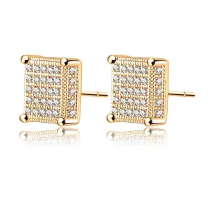 Square Earring Studs Real Gold /Silver Plate Micro Inlay AAA Cubic Zirconia Cute Earrings Fashion Jewelry