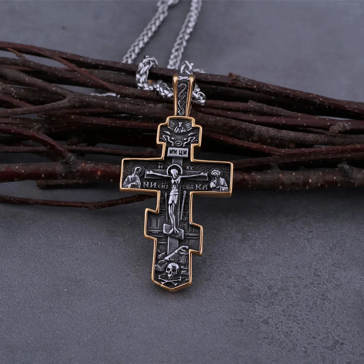 Stainless Steel Jesus Cross Viking Necklace