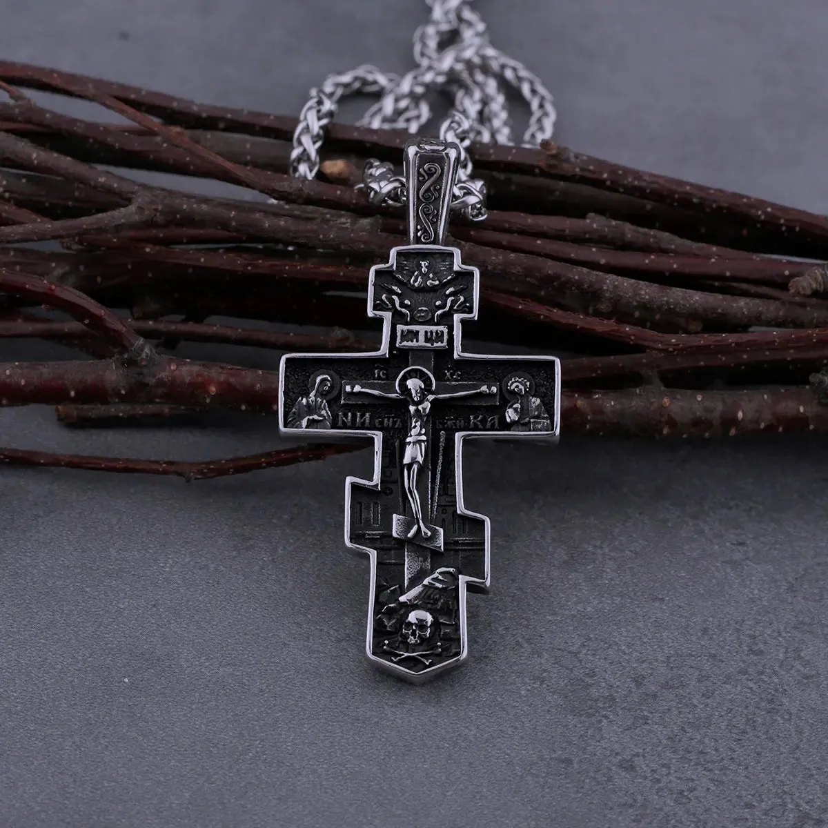 Stainless Steel Jesus Cross Viking Necklace