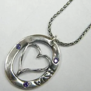 Sterling Silver necklace with CZ zircons Heart engraved "wish" love jewelry