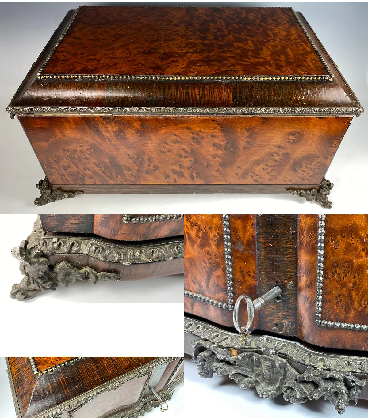 Superb Antique French 16" Large Jewelry Chest, Box, 4 Drawers,Napoleon III Era, Alphonse GIROUX