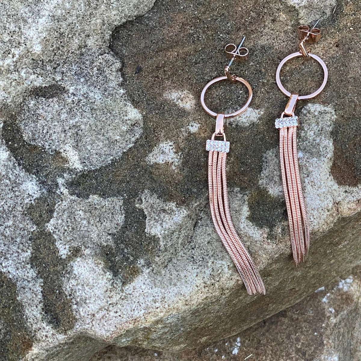 Tassels Rose Gold Long Drop Earrings