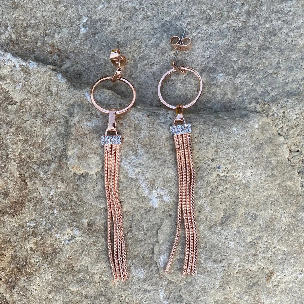 Tassels Rose Gold Long Drop Earrings