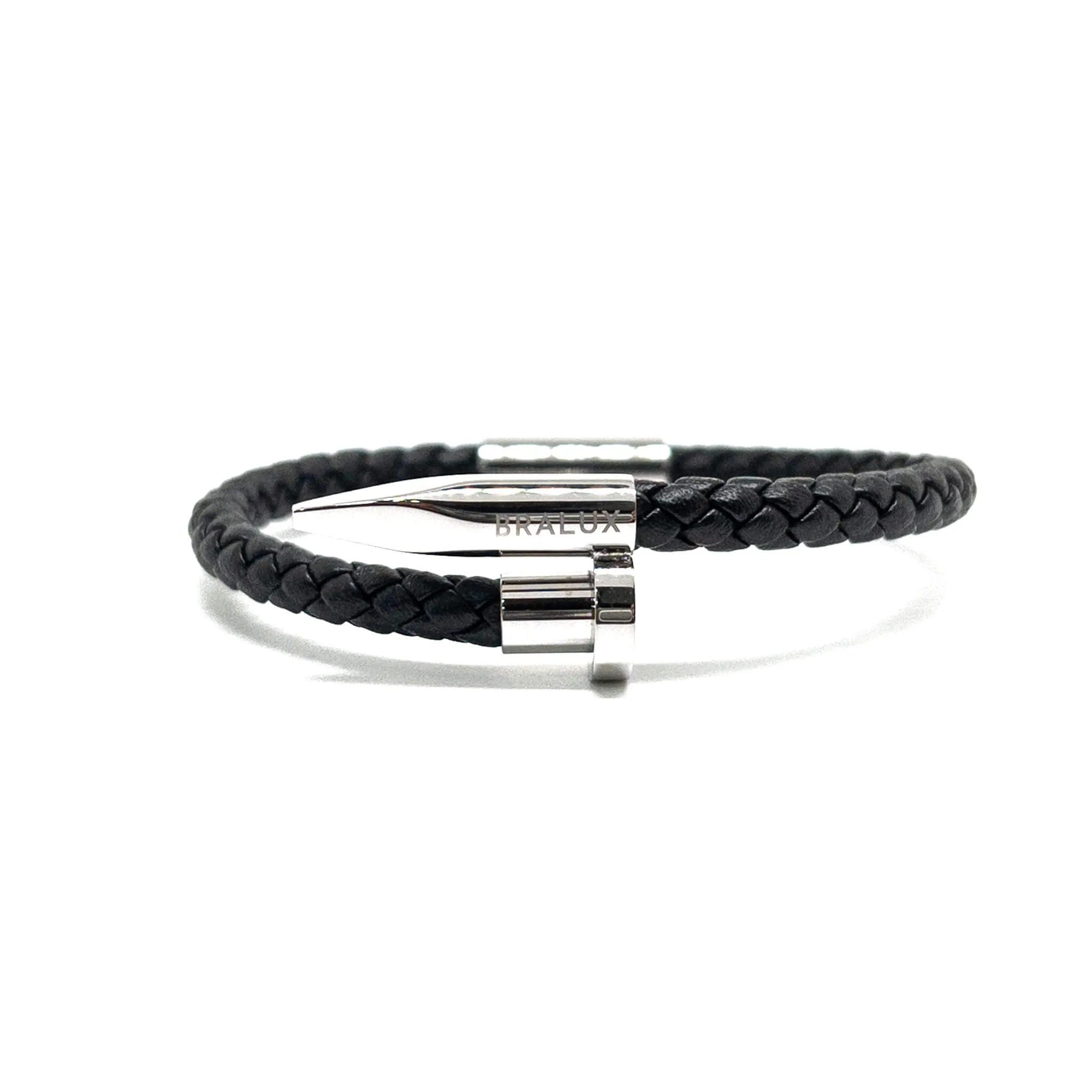 The Black And Silver Nail Leather Bracelet