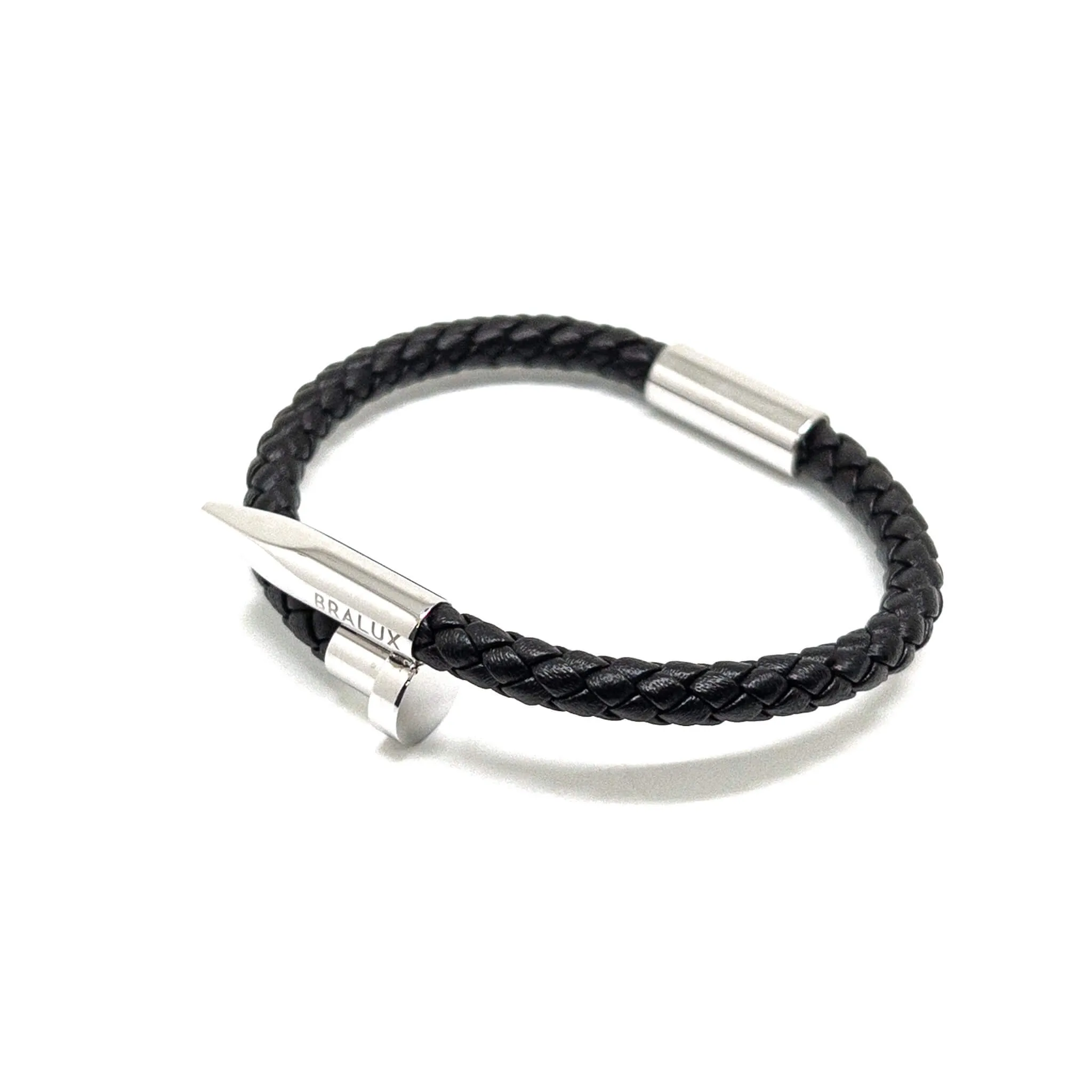 The Black And Silver Nail Leather Bracelet