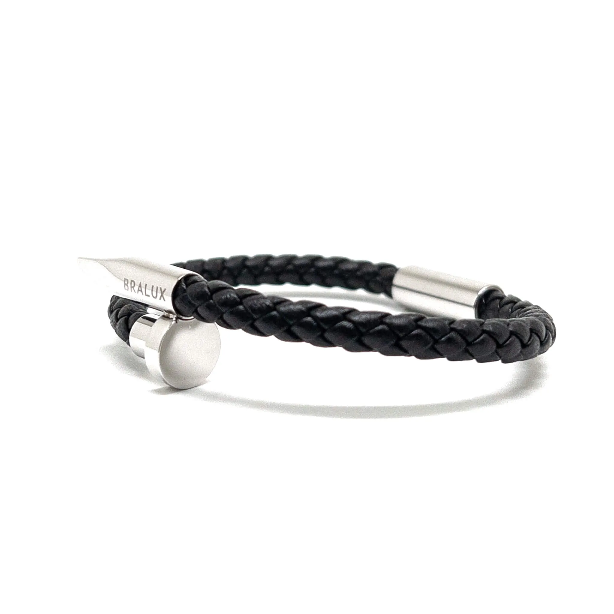 The Black And Silver Nail Leather Bracelet