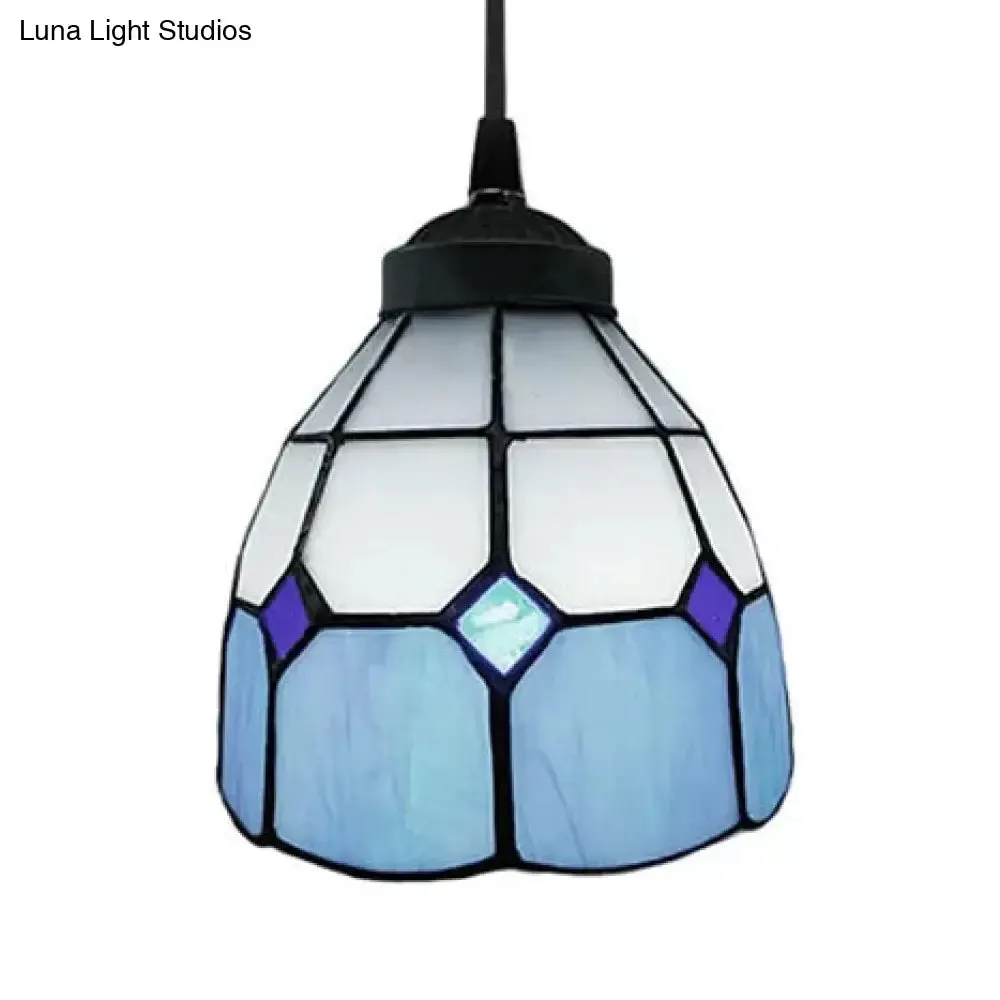 Tiffany-Style Flower Handcrafted Stained Glass Pendant Light in Yellow/Light Blue/Dark Blue