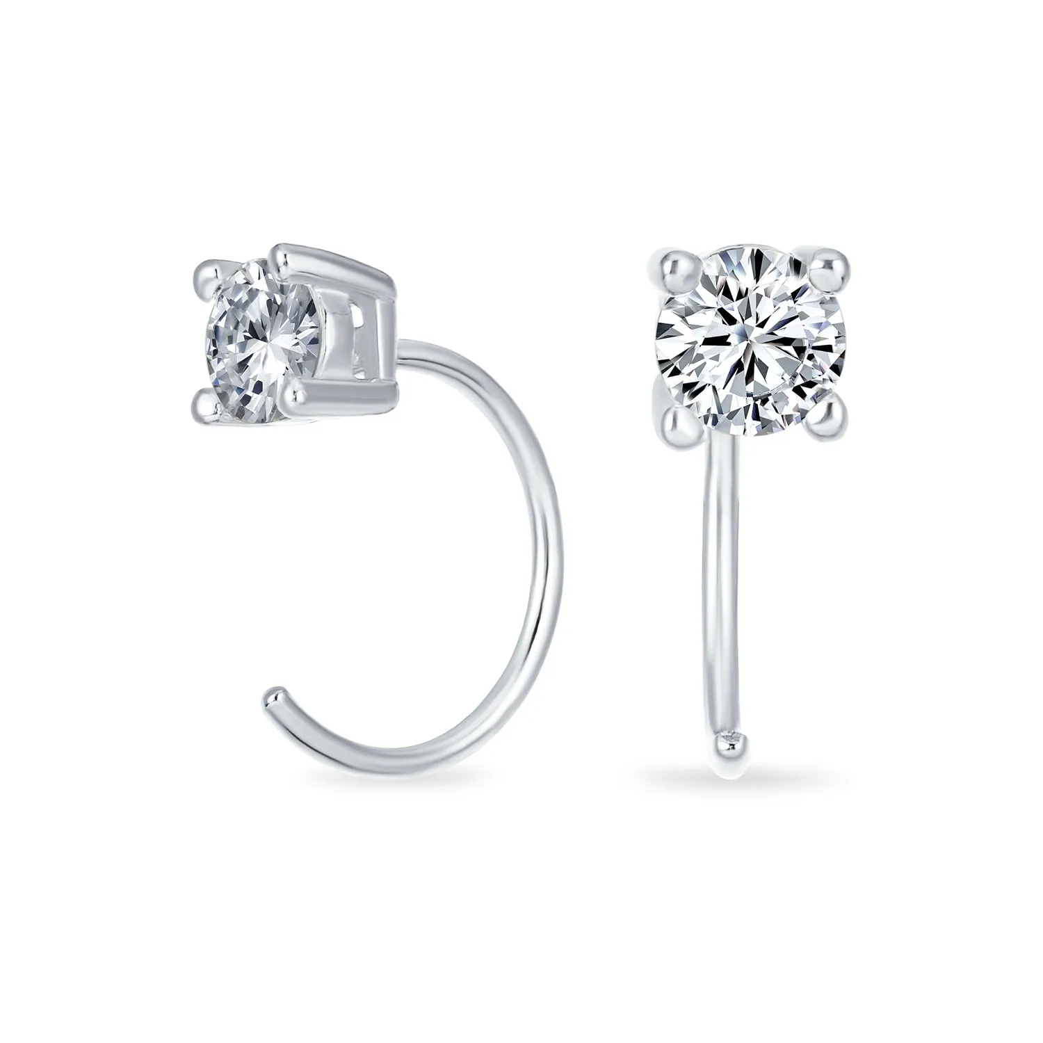 Tiny CZ Solitaire Threader Stud Earrings Gold Plated Sterling Silver