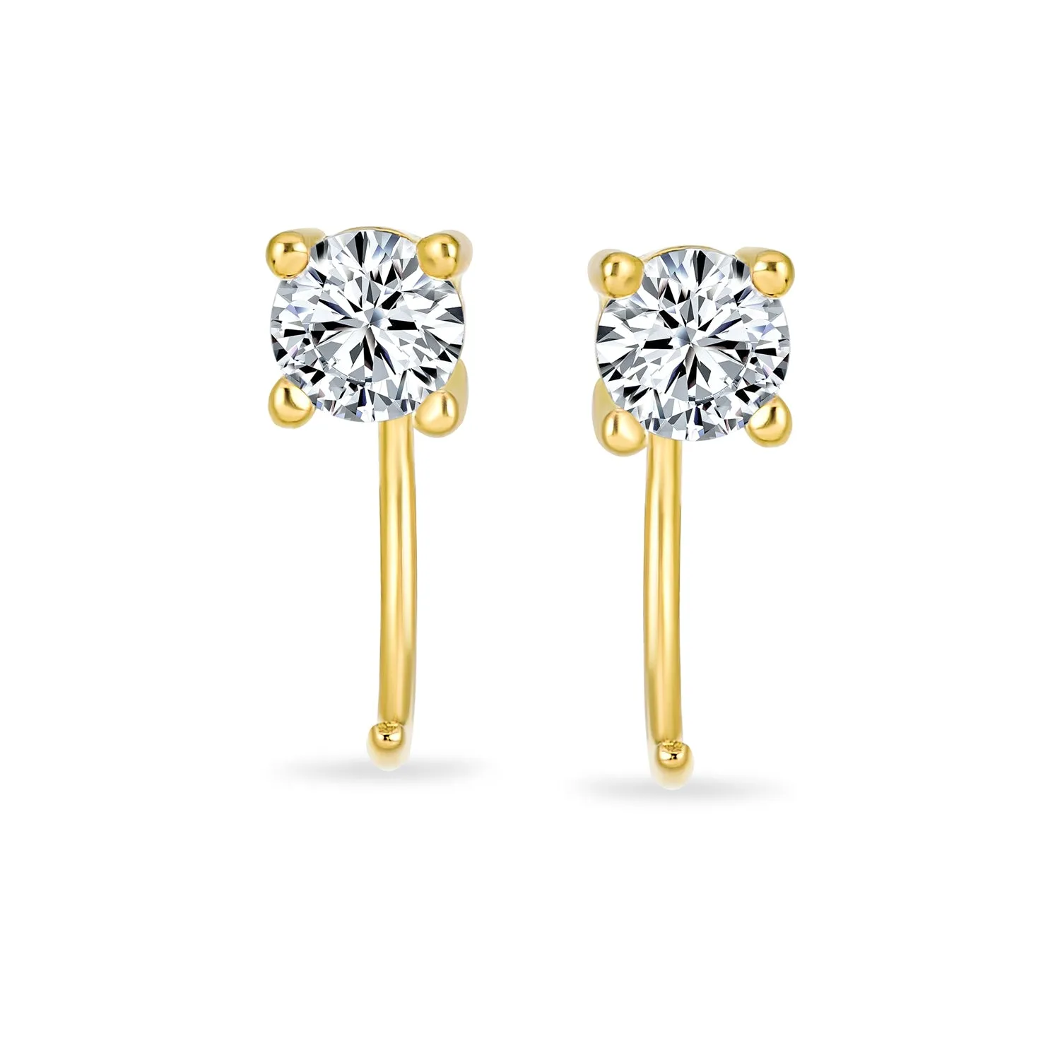 Tiny CZ Solitaire Threader Stud Earrings Gold Plated Sterling Silver