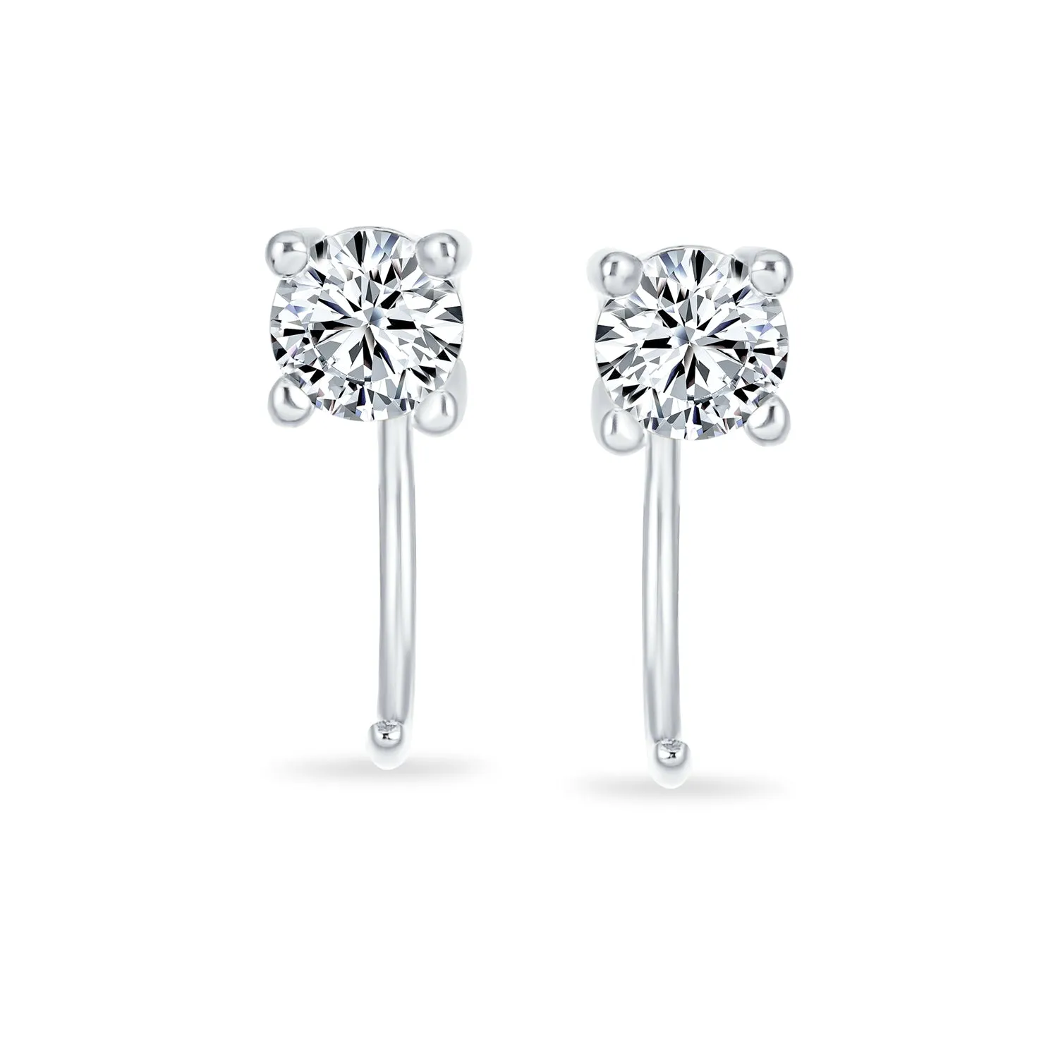 Tiny CZ Solitaire Threader Stud Earrings Gold Plated Sterling Silver