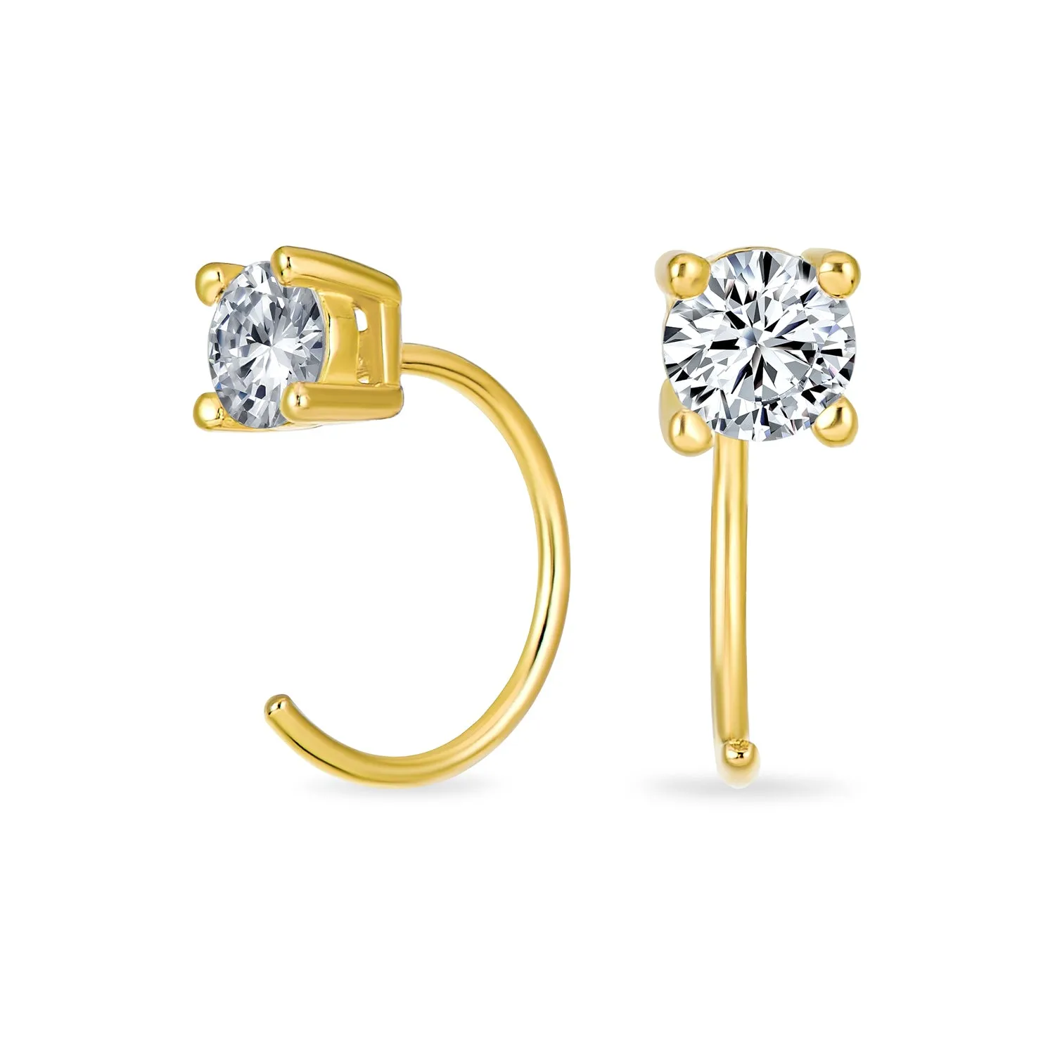 Tiny CZ Solitaire Threader Stud Earrings Gold Plated Sterling Silver