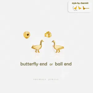 Tiny Duck, Goose, Bird Studs Earrings, Unisex, Gold, Silver SHEMISLI SS879 Butterfly End, SS880 Screw Ball End (Type A) LR