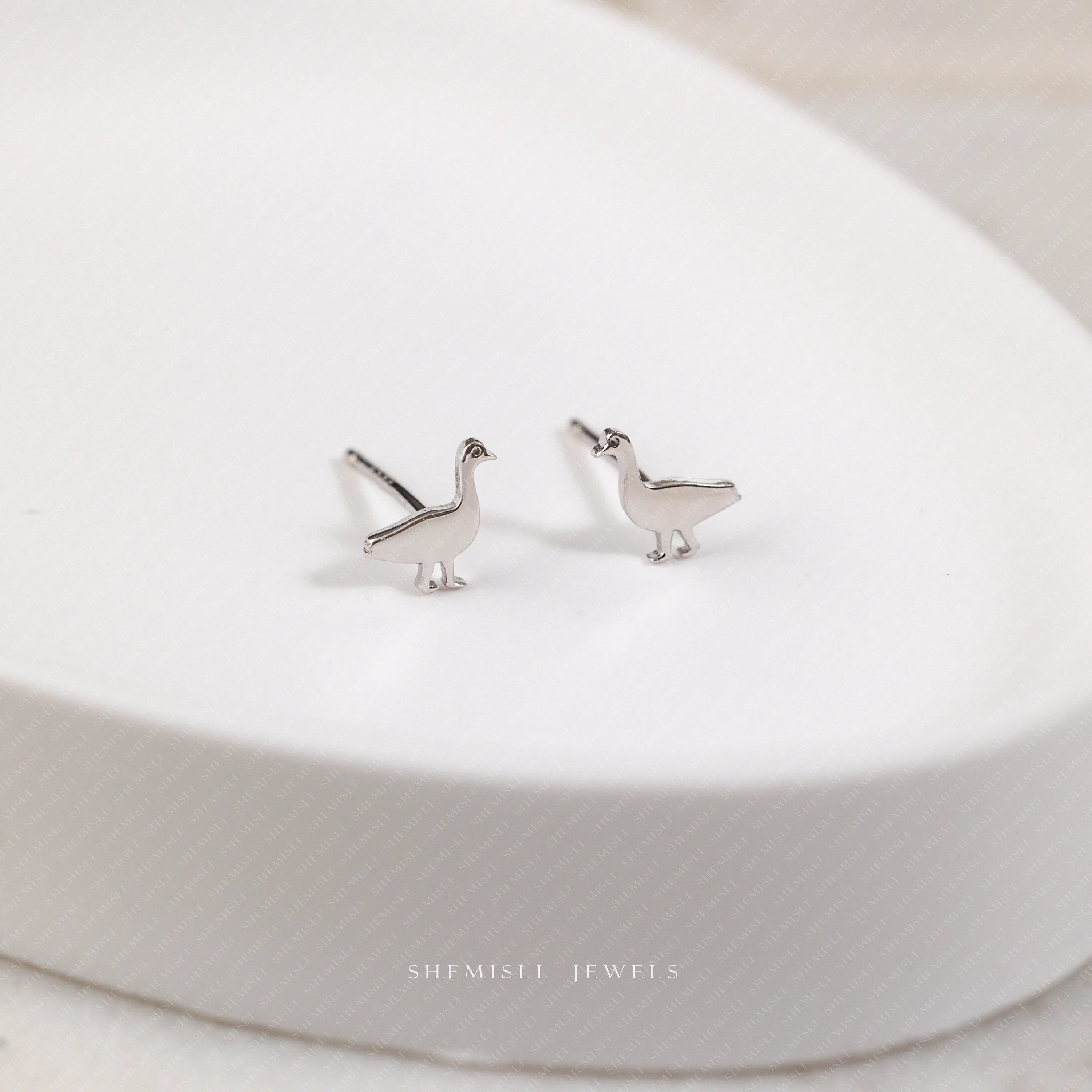 Tiny Duck, Goose, Bird Studs Earrings, Unisex, Gold, Silver SHEMISLI SS879 Butterfly End, SS880 Screw Ball End (Type A) LR