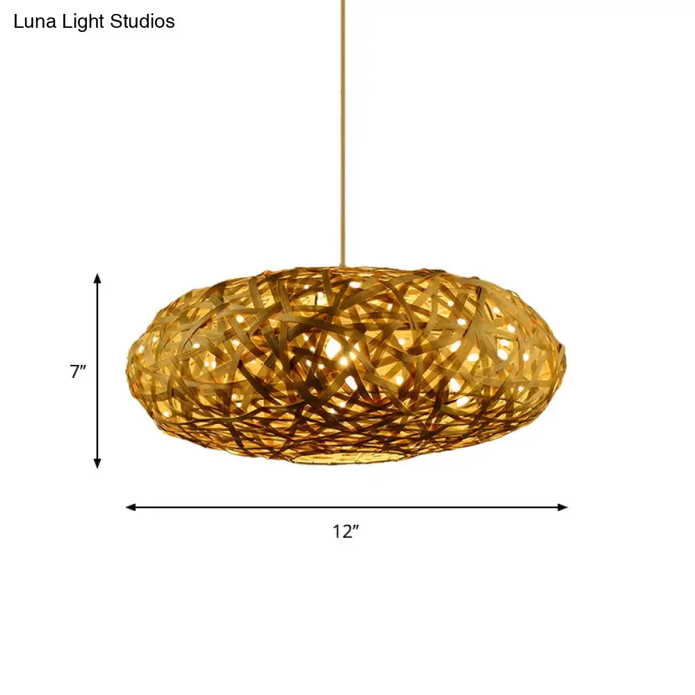 Traditional Bamboo Handmade Pendant Lighting with 1 Bulb - Wood Hanging Lamp Kit - 12"/16"/19.5" Wide