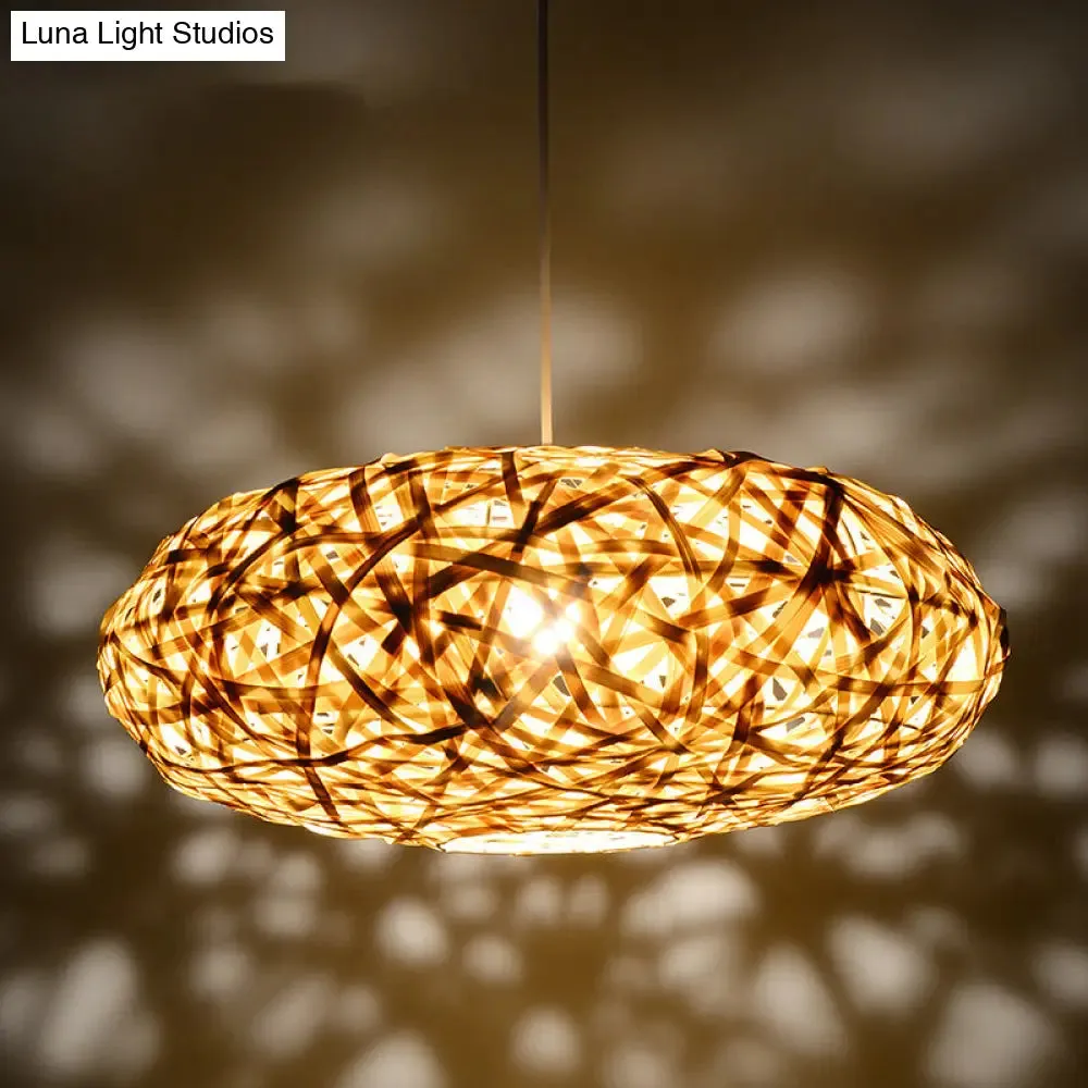 Traditional Bamboo Handmade Pendant Lighting with 1 Bulb - Wood Hanging Lamp Kit - 12"/16"/19.5" Wide