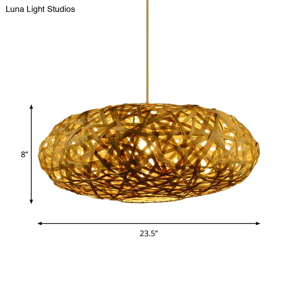 Traditional Bamboo Handmade Pendant Lighting with 1 Bulb - Wood Hanging Lamp Kit - 12"/16"/19.5" Wide