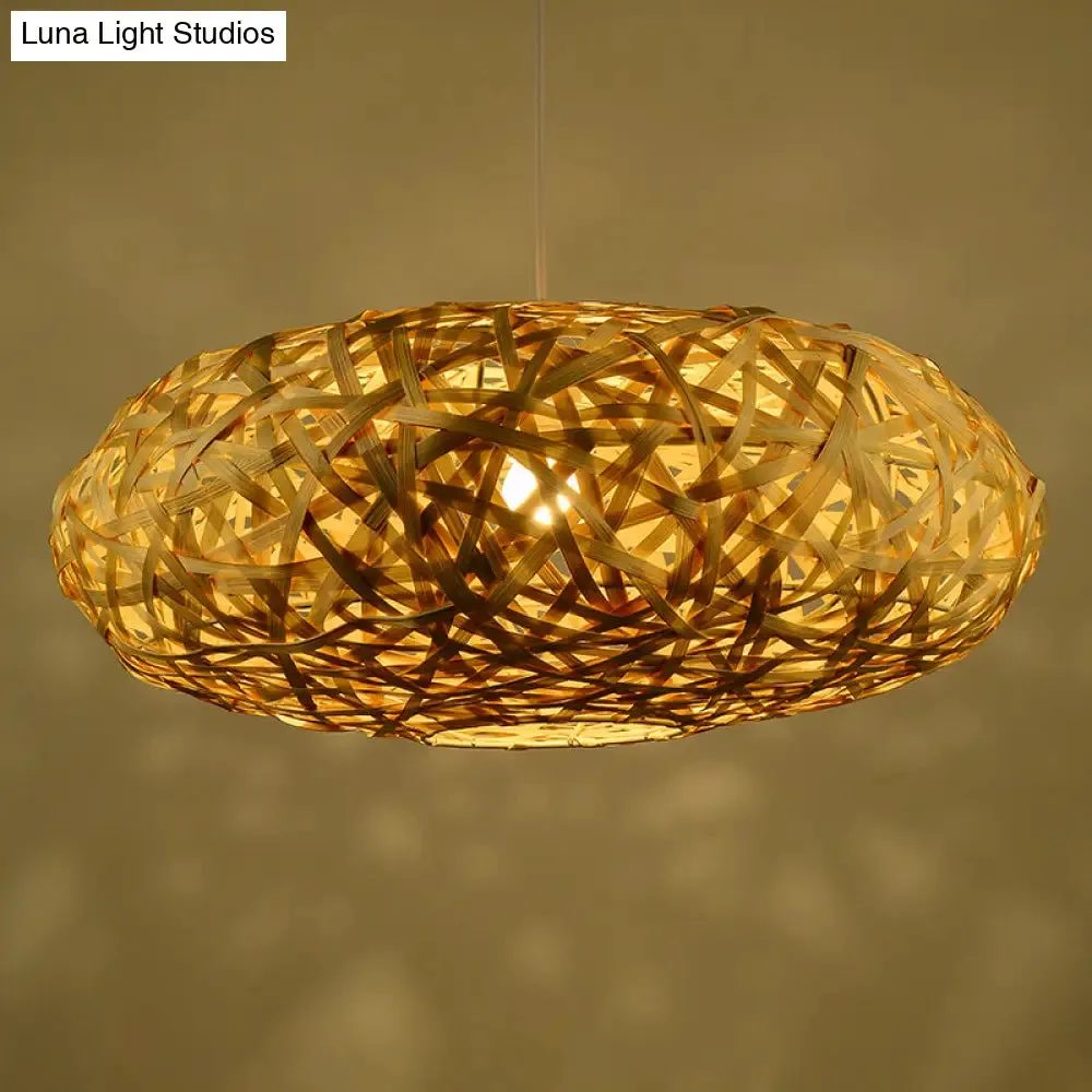 Traditional Bamboo Handmade Pendant Lighting with 1 Bulb - Wood Hanging Lamp Kit - 12"/16"/19.5" Wide