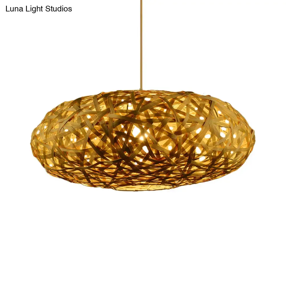 Traditional Bamboo Handmade Pendant Lighting with 1 Bulb - Wood Hanging Lamp Kit - 12"/16"/19.5" Wide