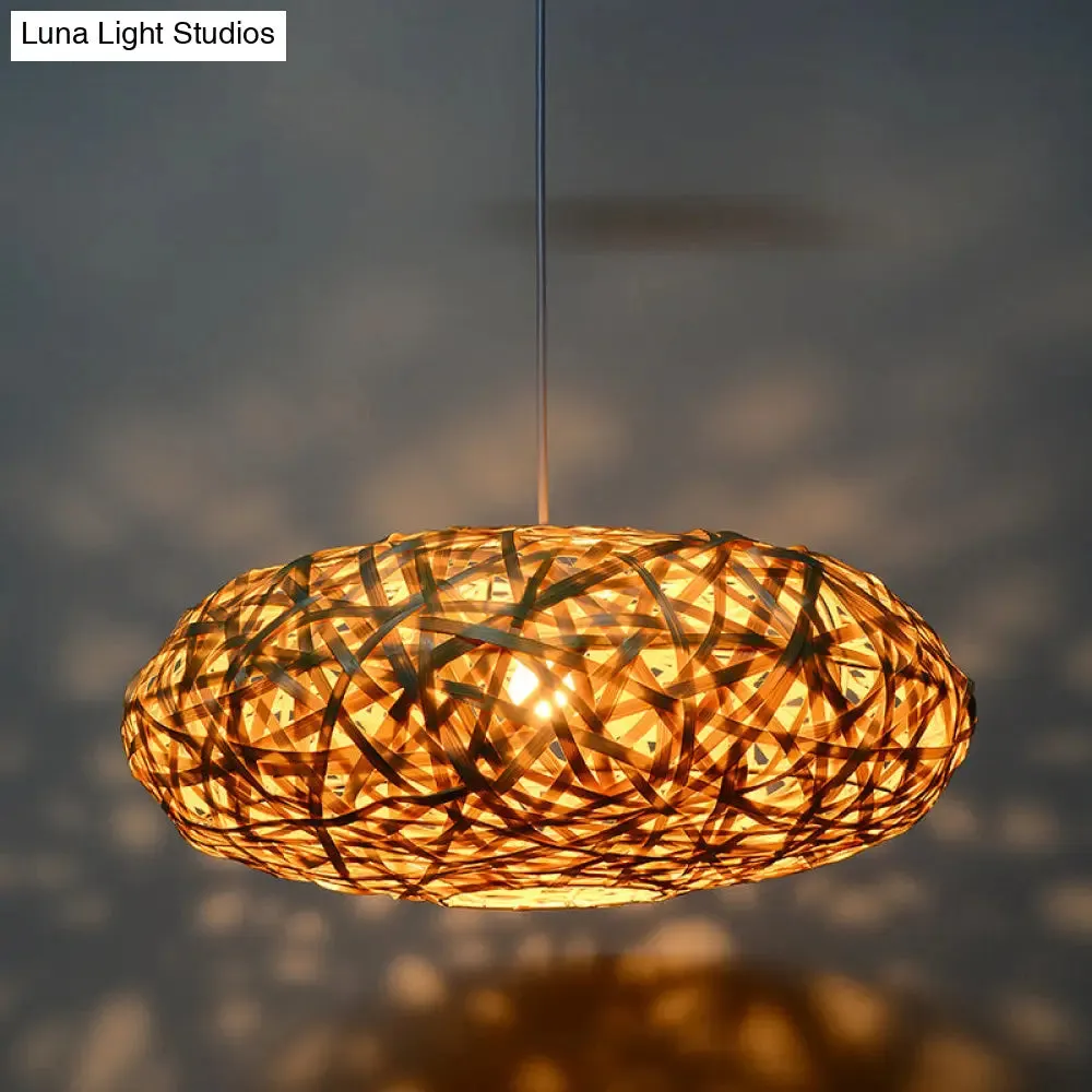 Traditional Bamboo Handmade Pendant Lighting with 1 Bulb - Wood Hanging Lamp Kit - 12"/16"/19.5" Wide