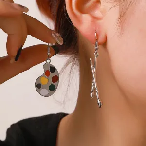 Trendy Enamel Asymmetrical Color Dangle Earrings Artist Brush Palette Drop Painting Tool Ear Earring