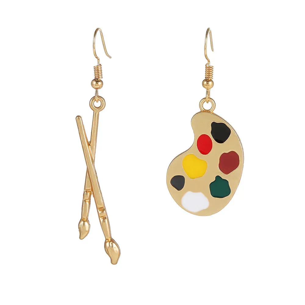 Trendy Enamel Asymmetrical Color Dangle Earrings Artist Brush Palette Drop Painting Tool Ear Earring