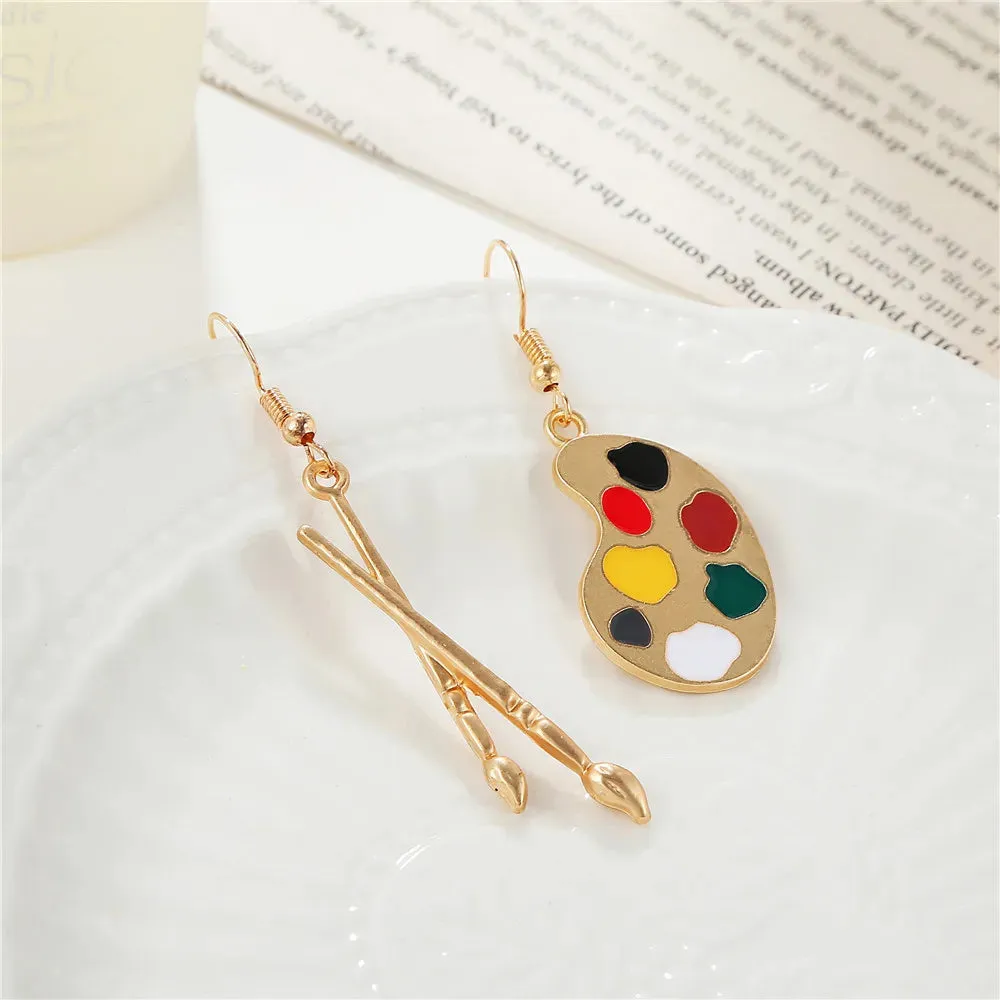 Trendy Enamel Asymmetrical Color Dangle Earrings Artist Brush Palette Drop Painting Tool Ear Earring