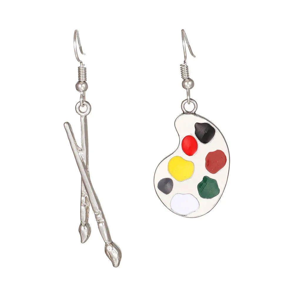 Trendy Enamel Asymmetrical Color Dangle Earrings Artist Brush Palette Drop Painting Tool Ear Earring