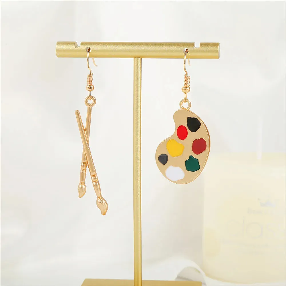 Trendy Enamel Asymmetrical Color Dangle Earrings Artist Brush Palette Drop Painting Tool Ear Earring