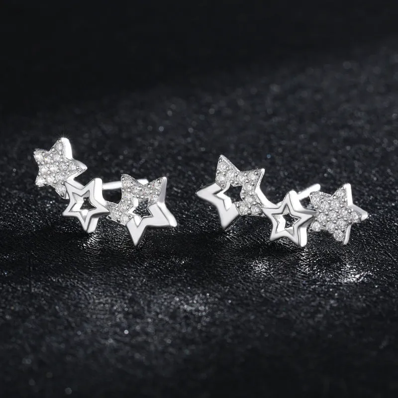 Trendy Sterling Silver Stud Earrings with Zircon Gems