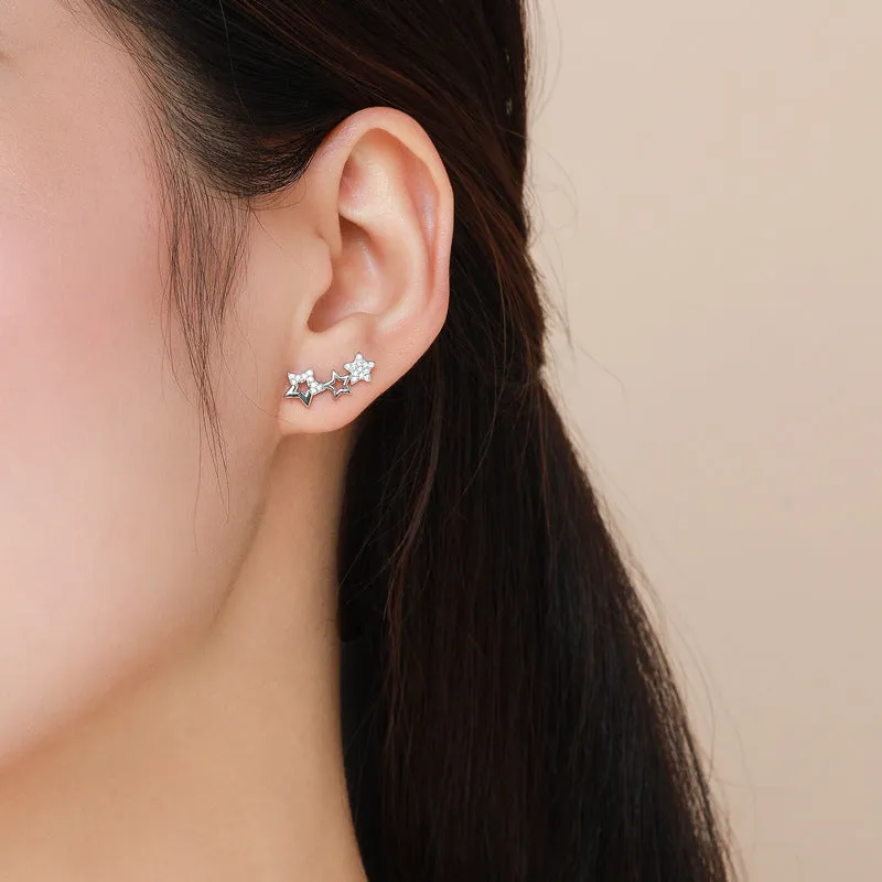 Trendy Sterling Silver Stud Earrings with Zircon Gems