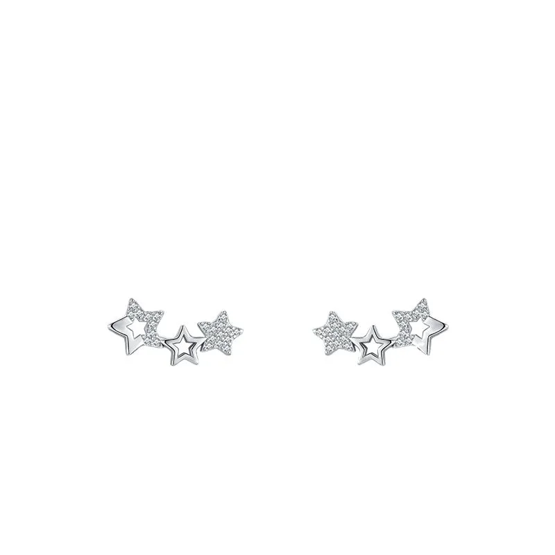 Trendy Sterling Silver Stud Earrings with Zircon Gems