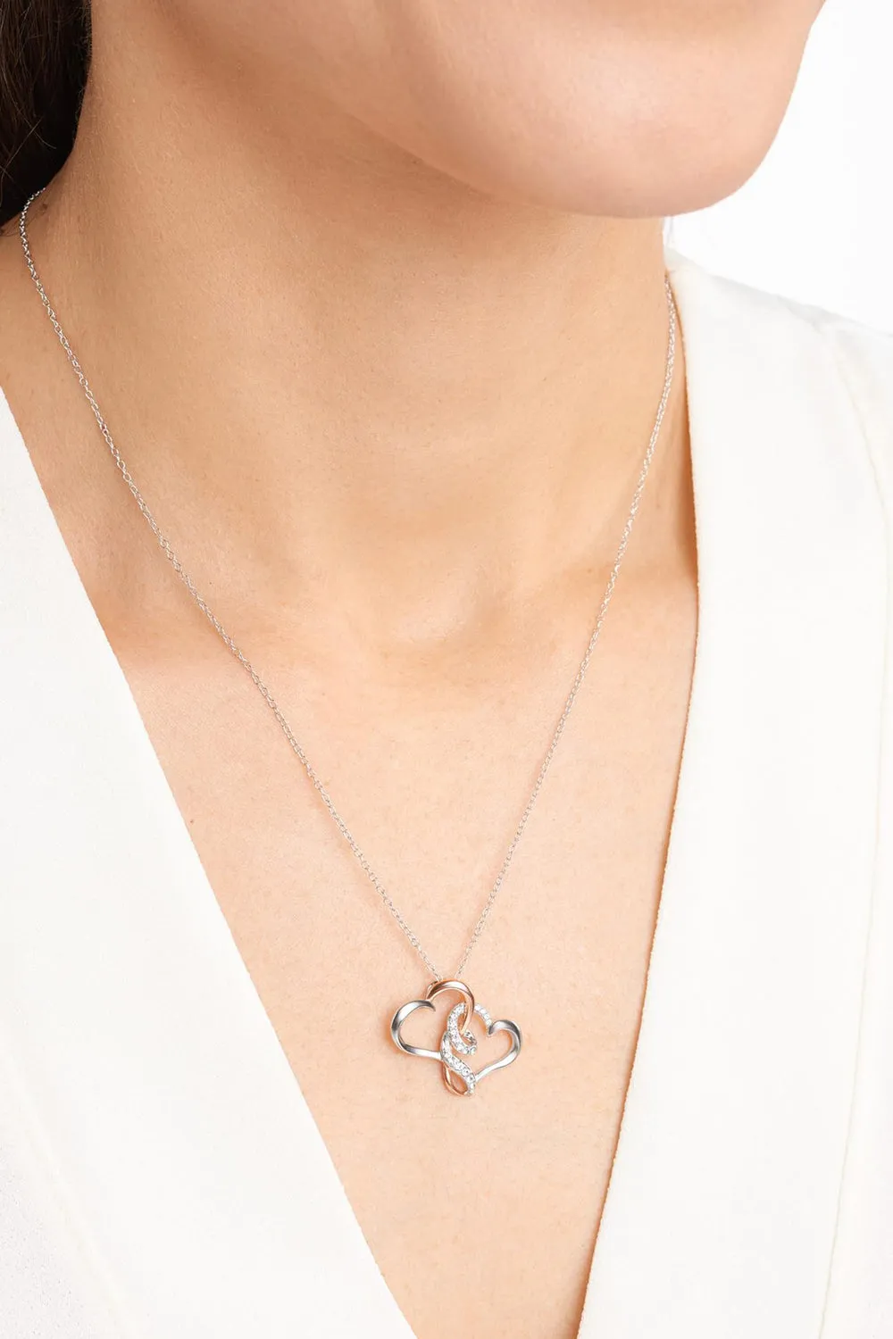 Two-tone Double Heart Pendant Necklace