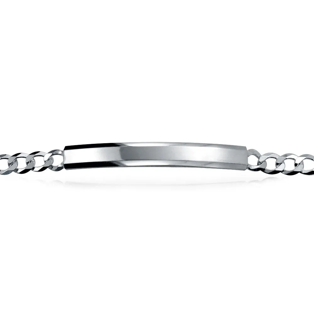 Unisex Miami Cuban ID Bracelet Sterling Silver Sleek Design Sizes 7-9 Inch