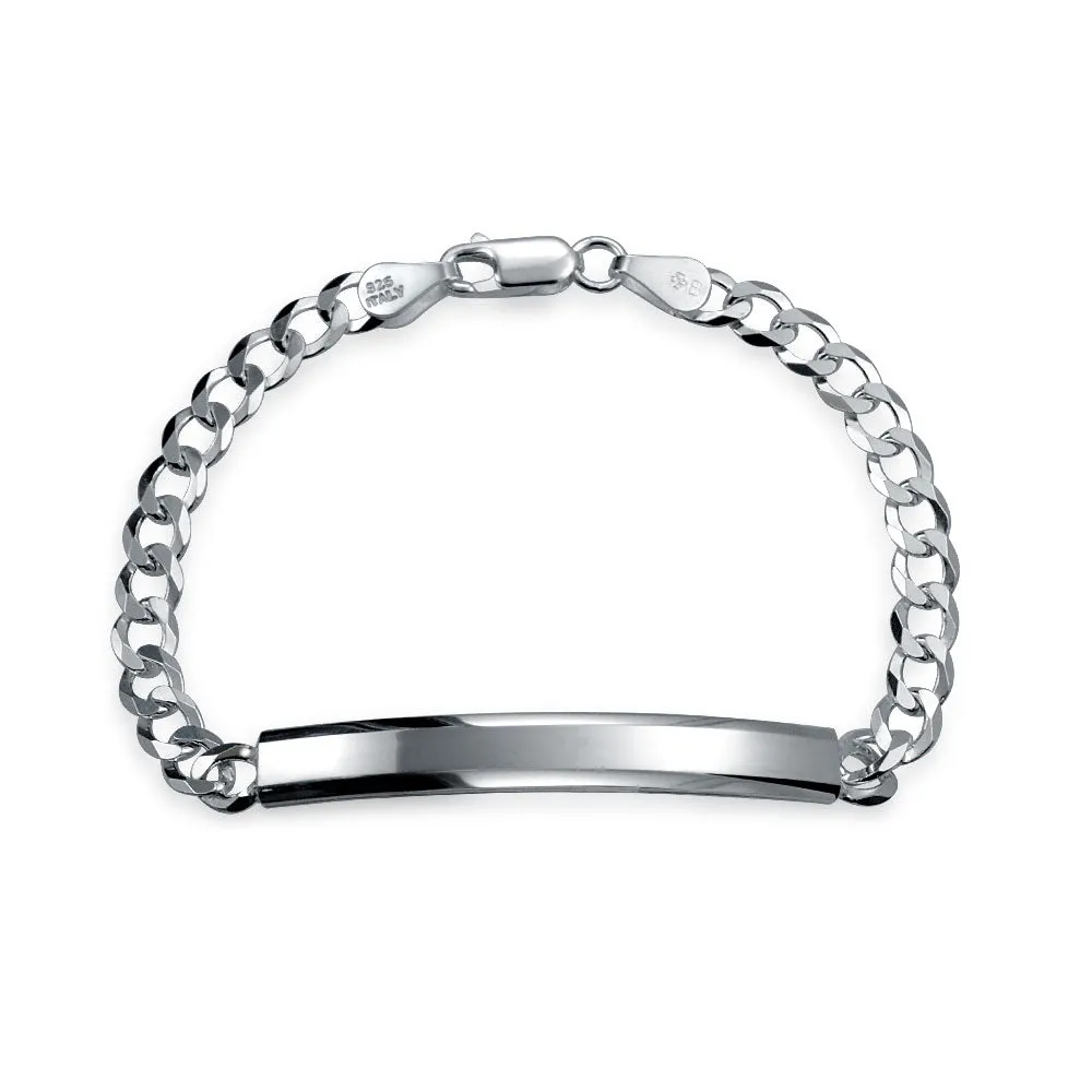 Unisex Miami Cuban ID Bracelet Sterling Silver Sleek Design Sizes 7-9 Inch