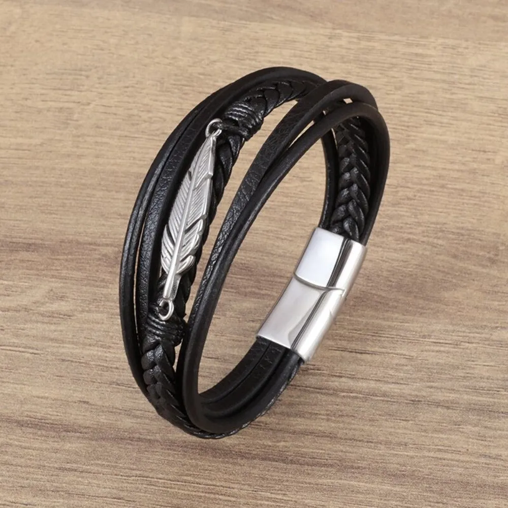 Vegan Leather Braided Bracelet With Charms