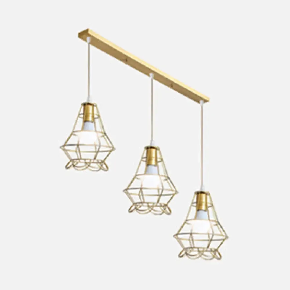 Vintage Gold Metal Pendant Light with Petal Design - 3-Head Caged Hanging Light for Kitchen